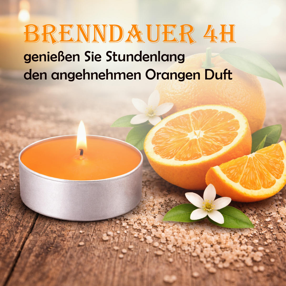 TEELICHT mit Duft - Sonnenschein - 18er Pack - Orange, Naturmaterialien (4/1.5/4cm) - HS Candle