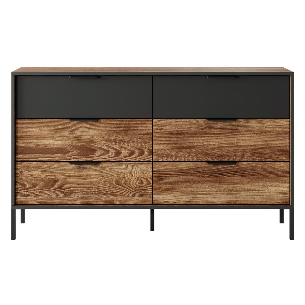 SIDEBOARD MELHUS KOM1 ABS-Kante Anthrazit Eiche Walnuss - Nussbaumfarben/Walnussfarben, Glas/Holzwerkstoff (137/82/40cm) - Komodee