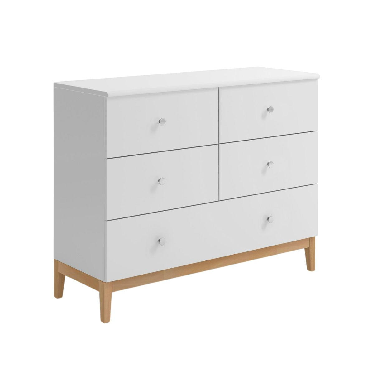 HOLZKOMMODE Livia mit silbernen griffen, Weiß/Naturfarben - Silberfarben/Buchefarben, Holz/Buchenholz (120/93/43cm) - Visby