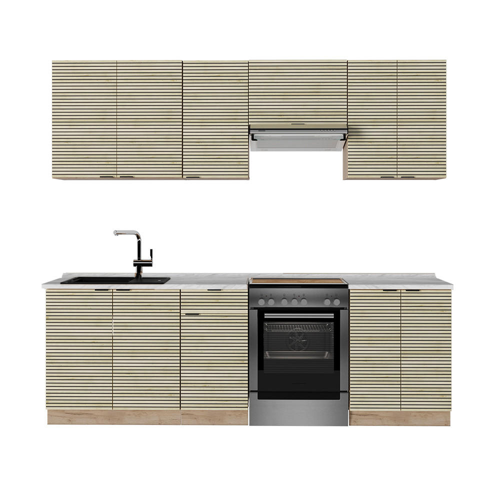 KÜCHENZEILE Fame-Line Eiche Paneel/Goldkraft Eiche 200 cm ohne Arbeitsplatte - Hellbraun/Eiche Wotan, Holzwerkstoff (200/81.6/46cm) - Vicco