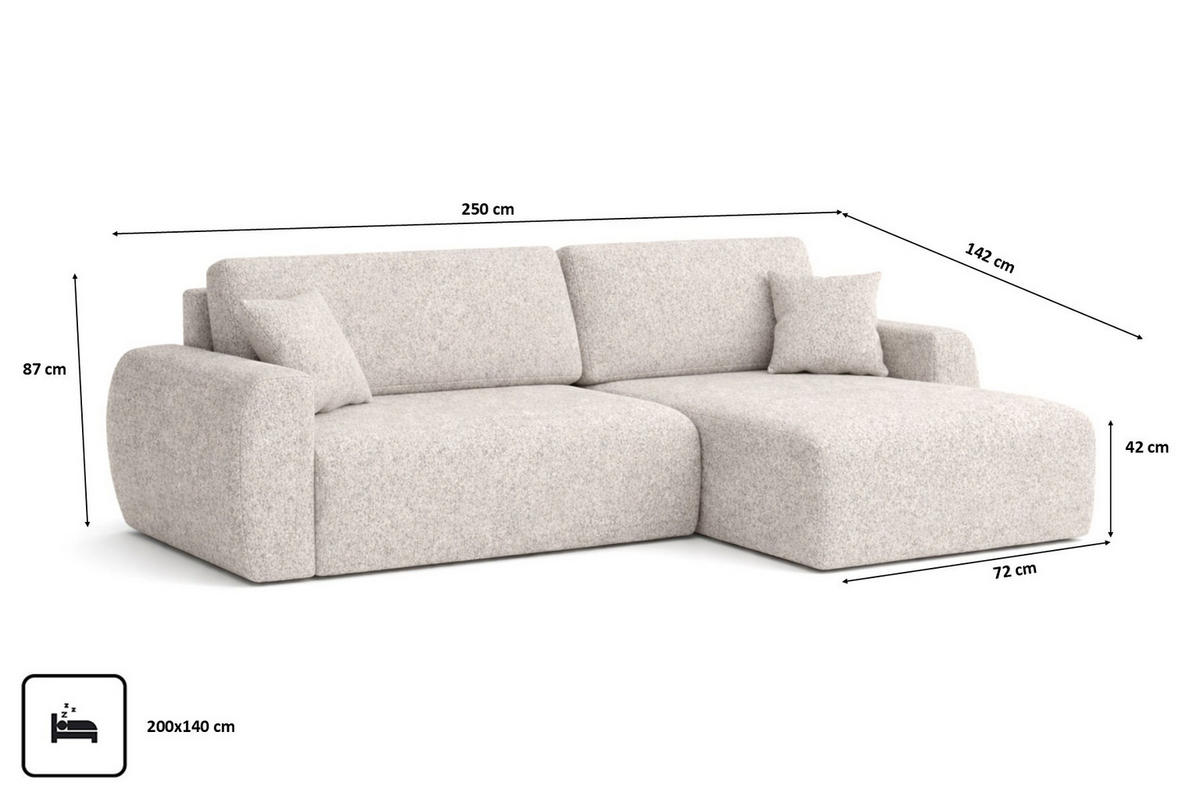 ECKSOFA Mit Schlaffunktion Ariel L, Chenille, Stoff Artico, Beige, Rechts - Beige, Holz (250/142cm) - Kaiser Möbel
