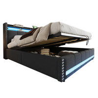 POLSTERBETT 180/200 cm mit LED-Beleuchtung, USB-Anschluss, hydraulischem Bettkasten und Leinenbezug, Grau - Grau, Textil (180/200cm) - Redom
