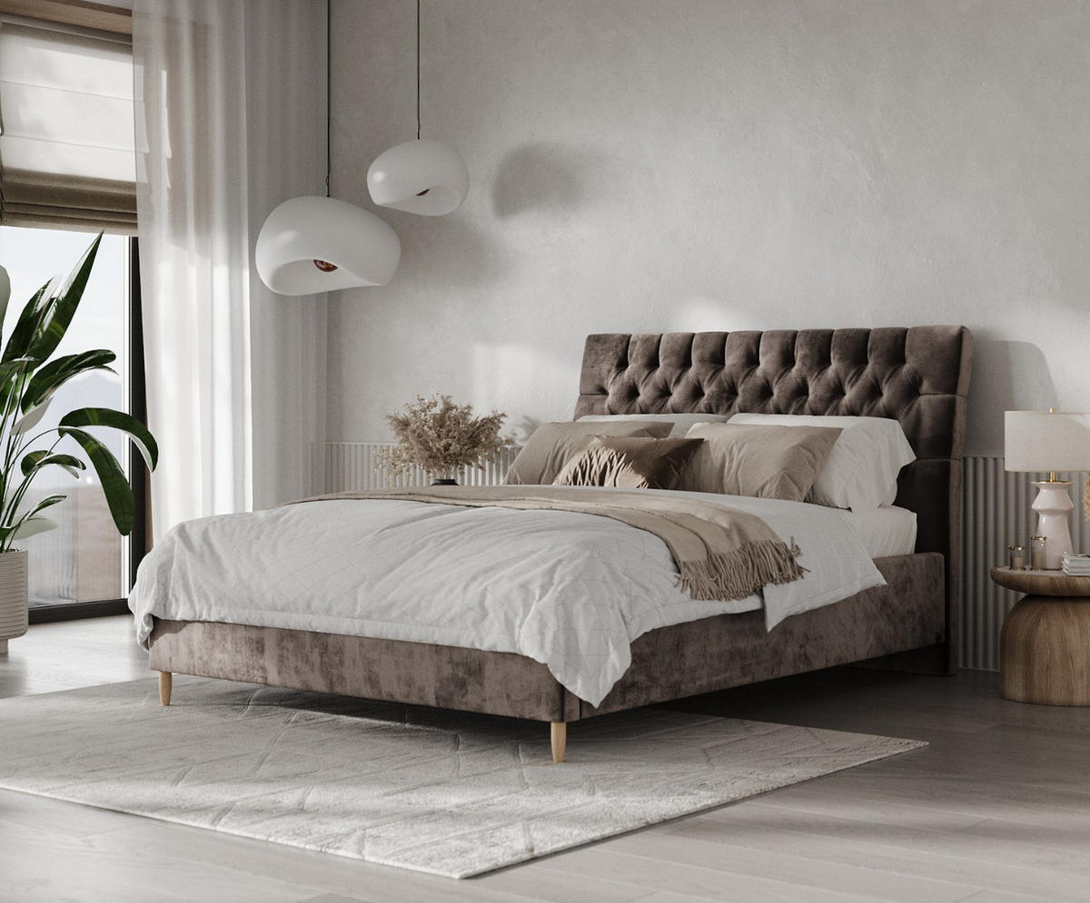 POLSTERBETT Lira 180/200 cm Braun im Lotta Stoff - Naturfarben/Braun, Holz/Holzwerkstoff (180/200cm) - AltaBeds