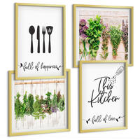 BILDER SET 4er Set - 50x50 cm & 40x60 cm Goldrahmen - Küchenkräuterpflanzen Beschriftungen - Goldfarben, Kunststoff (50/50cm) - TULUP