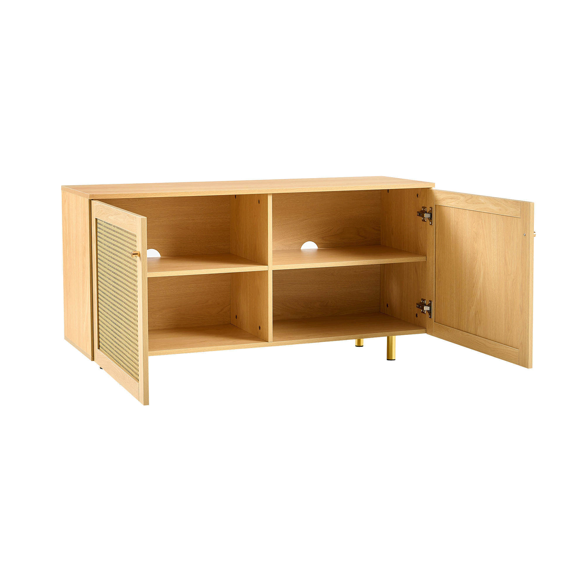 Modfu PŘÍBORNÍK z MDF 120x63x40 cm přírodní se 2 dvířky, ratanovým výpletem a kovovými nohami