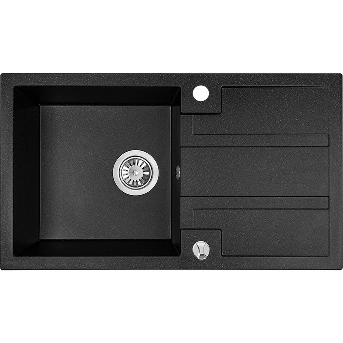 EINBAUSPÜLE Barbados Schwarz, Einzelbecken, 44/76/19,4 cm - Schwarz, Stein (44/19.4/76cm) - bad land