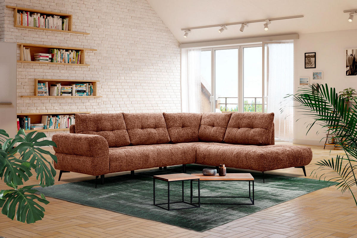 ECKSOFA SALVINI 5-Sitzer, dunkelorange - Dunkelorange/Schwarz, Holzwerkstoff/Textil (292/158cm) - Courtois Laville
