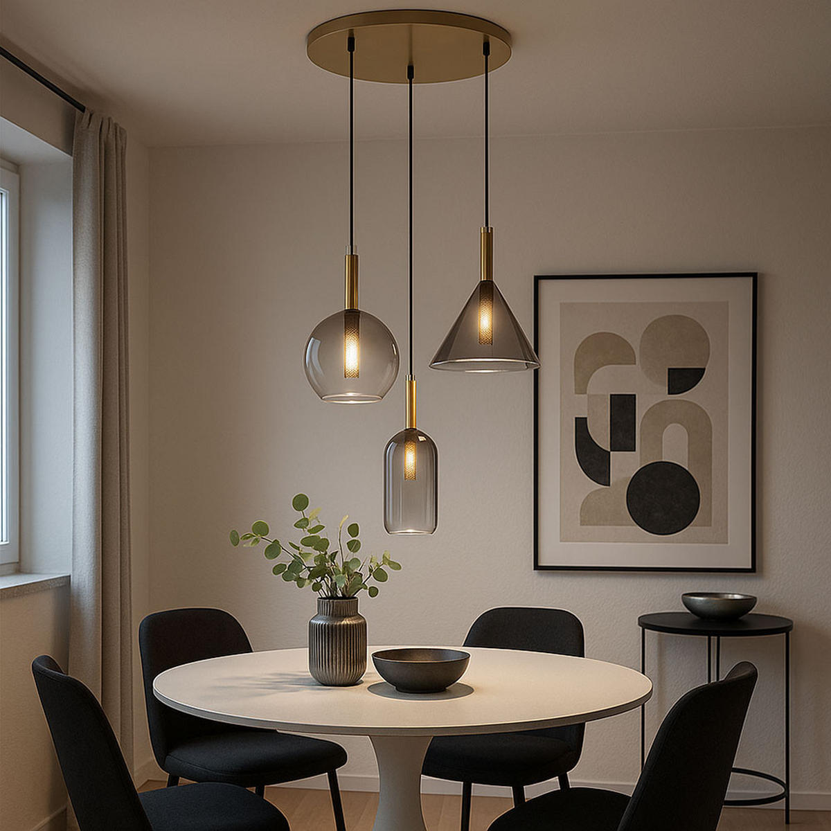 PENDELLEUCHTE ELISABETH, Messing, 3-flammig - Messingfarben, Glas (43/43/150cm) - Globo Lighting