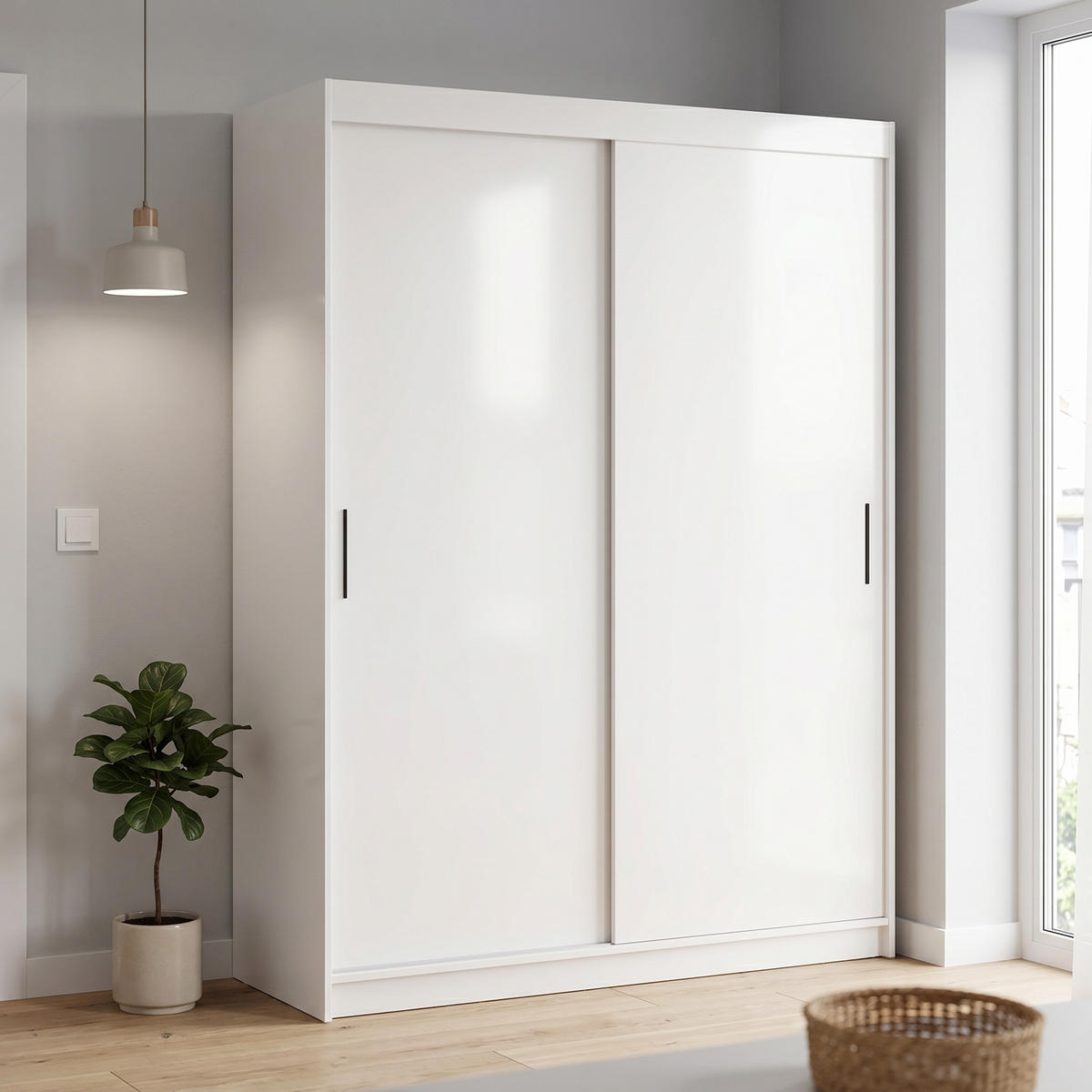 SCHWEBETÜRENSCHRANK TELA 120/205/60cm 2-türig Weiß - Weiß, Holzwerkstoff (120/205/60cm) - MASSENO