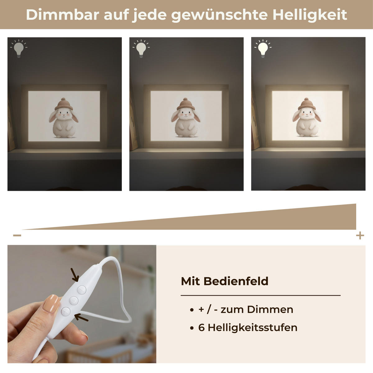 NACHTTISCHLAMPE Kaninchen - Hut - Ohren - Beige 20x15 cm - Creme, Holzwerkstoff (8/20/15cm)