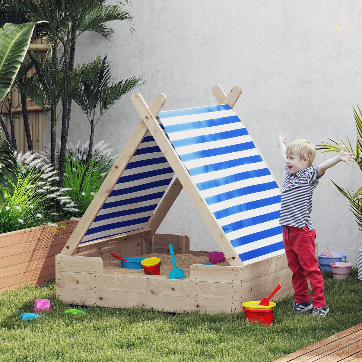 SANDKASTEN, Naturholz, Tannenholz, Polyester - Naturfarben, Holz (120/120/126.5cm) - AIYAPLAY