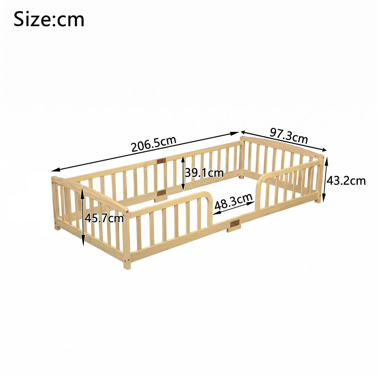 KINDERBETT, Bodenbett 90x200 cm mit Rausfallschutz aus Kiefer, Natur - Naturfarben, Holz/Holzwerkstoff (90/200cm) - LVHOM
