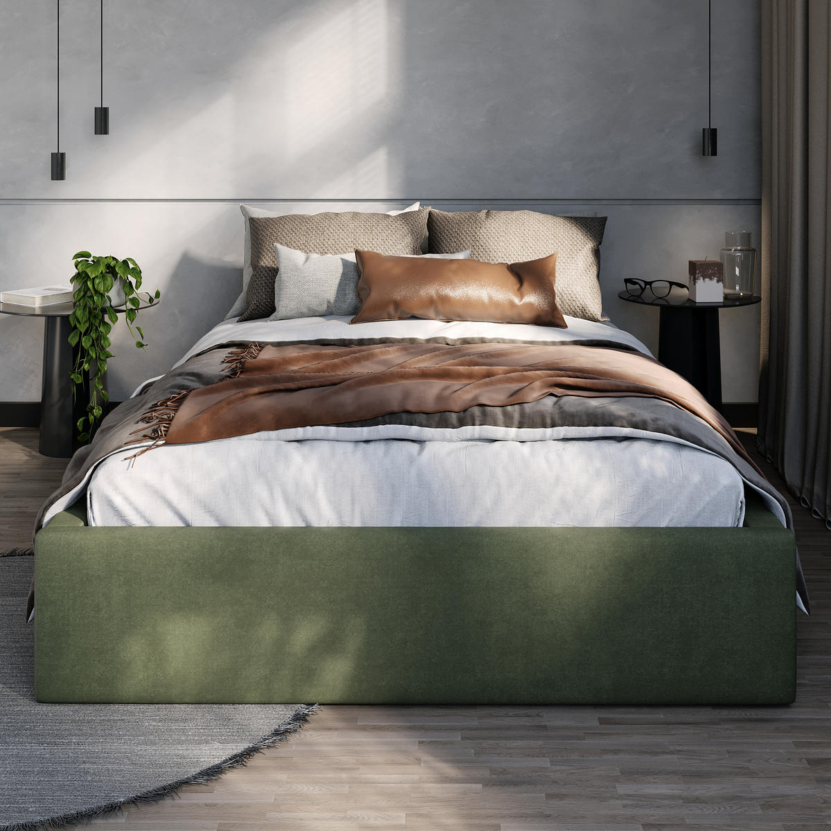 POLSTERBETT 120x200cm Bett mit Stauraum Lattenrost Khaki - Olivgrün, Holz/Holzwerkstoff (120/200cm) - Muralo