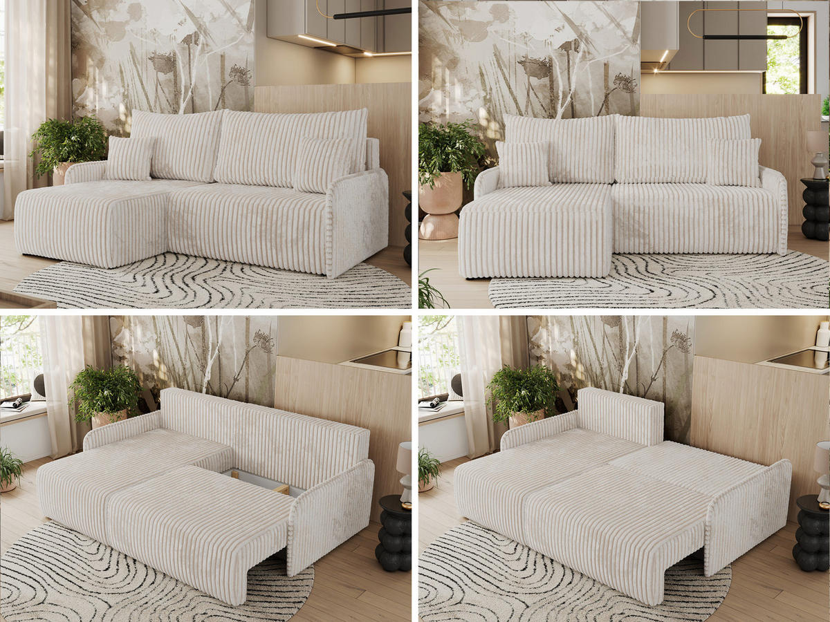 ECKSCHLAFSOFA ARPA L Creme Cord - links - Creme/Schwarz, Kunststoff/Textil (198/150cm) - MKS