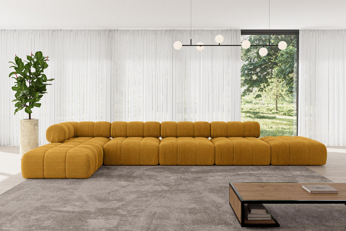 ECKSOFA modulares Sofa Kerru-L3 - 475x190x70 cm Senfgelb Cord - Currygelb, Holzwerkstoff/Textil (475/190cm) - ALTDECOR