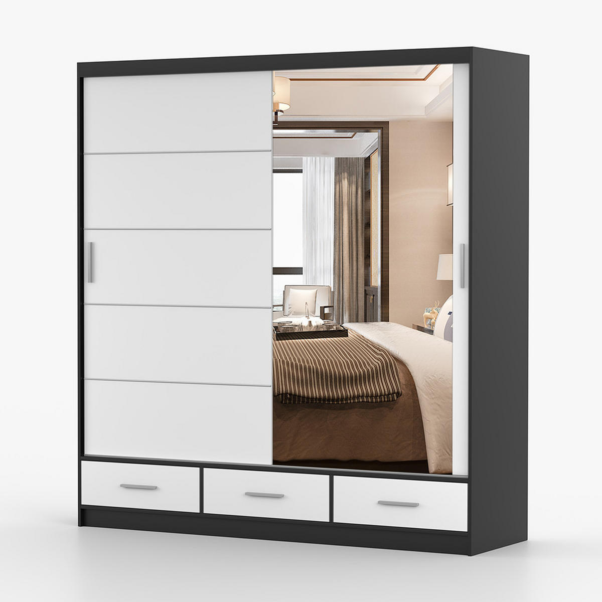 KLEIDERSCHRANK Florence 203 cm, 203/218/61, 2-türig, schwarz - Schwarz, Holzwerkstoff (203/218/61cm) - imoebel24