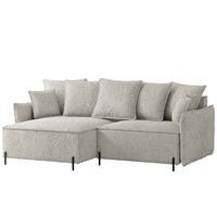 ECKSOFA MARCO Links, mit Schlaffunktion und Bettkasten, Creme - Creme, Textil/Metall (221/148cm) - Idohome