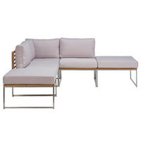 LOUNGESET - 5-teilig - Webstoff / Teak massiv - Hellgrau, Holz/Textil - home24