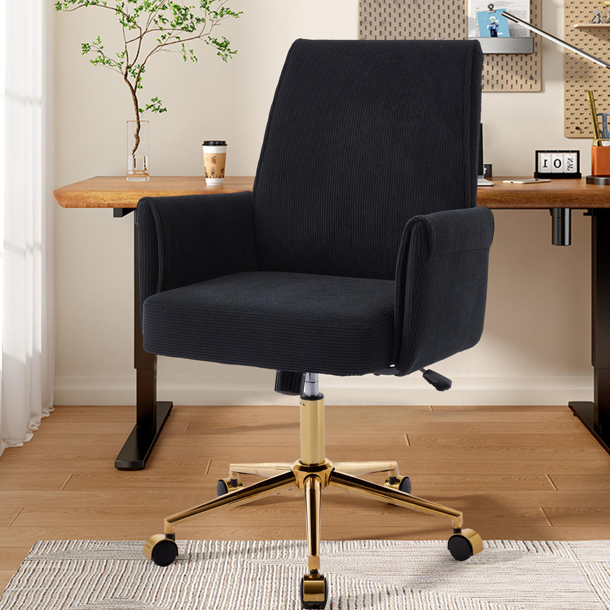 BÜRODREHSTUHL ergonomisch Cord Black - Schwarz, Kunststoff (61/107/64cm) - Meubliv