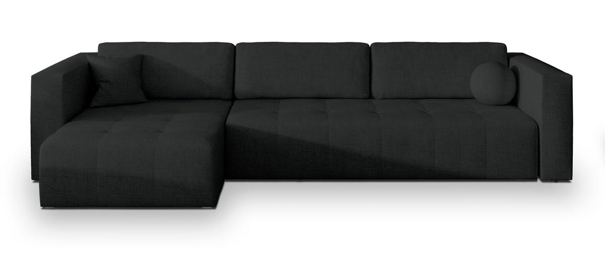 ECKSOFA OLVERA Schwarz Geflochtener Stoff mit Schlaffunktion - Schwarz, Holz (347/148cm) - MASSENO