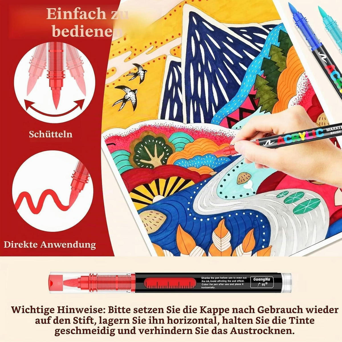 ACRYLSTIFTE Set 120 Farben mit flexibler Pinselspitze - Multicolor, Kunststoff (14/7/30cm)