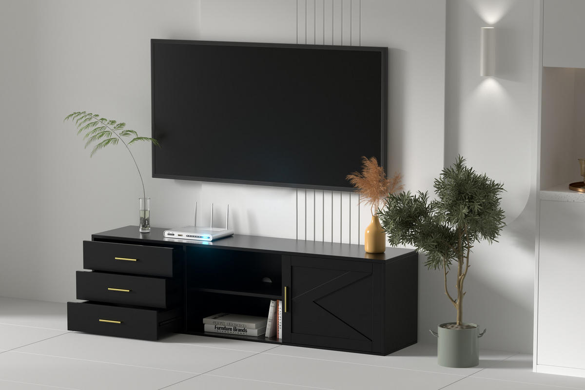 TV-SCHRANK in 160/45/35 cm - Schwarz, Holzwerkstoff (160/45/35cm) - HOMAVO