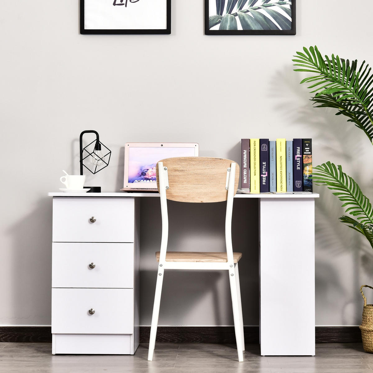 SCHREIBTISCH Weiß mit 3 Schubladen und 2 Regalfächern 120/49/72 cm - Weiß, Holz (49/120/72cm) - PANGIVO
