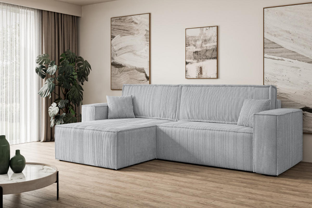 ECKSOFA mit Schlaffunktion und Bettkasten CELTIC-XL - 277x143x83 cm Grau Cord - Schwarz/Grau, Holzwerkstoff/Kunststoff (277/143cm) - ALTDECOR