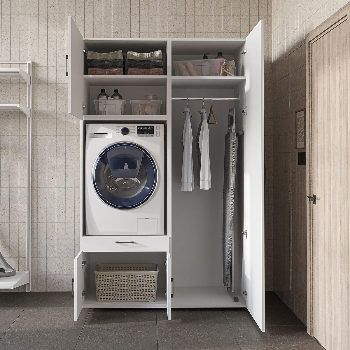 WASCHMASCHINENSCHRANK Serie 3 127cm Breit, 205cm Hoch - Weiß, Holzwerkstoff (127/205/67cm)