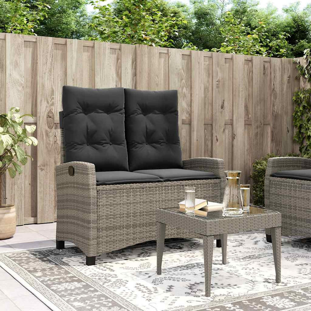GARTENBANK Verstellbar Mit Kissen Grau Poly Rattan - Grau, Kunststoff (105/93/66cm) - vidaXL