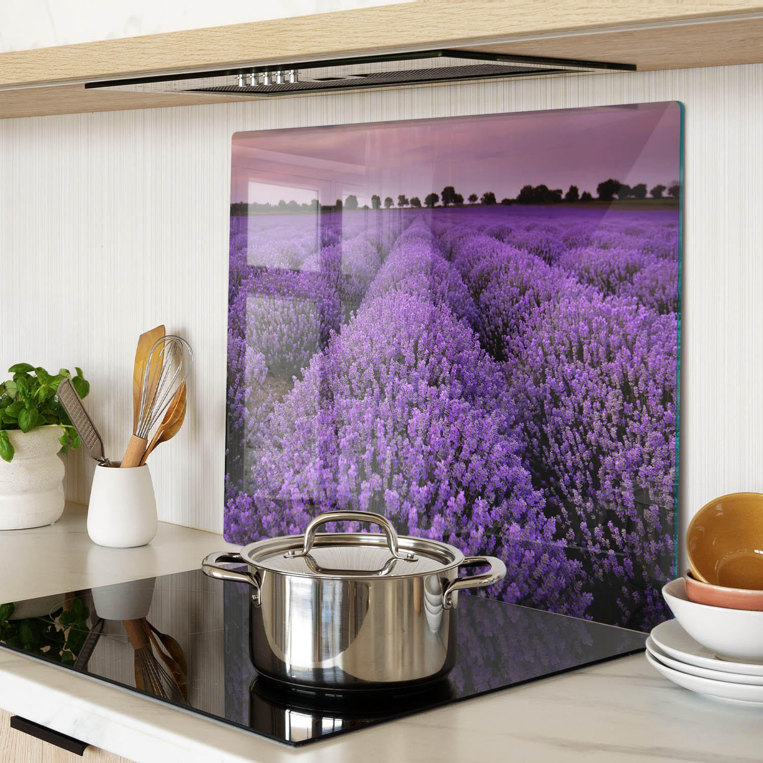 GLASPLATTE 60x52 cm Lavendelfeld - Lila, Glas (60/0.4/52cm) - TULUP