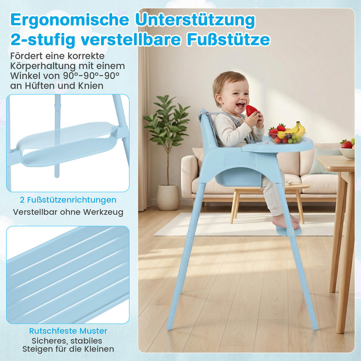 KINDERHOCHSTUHL aus Metall blau - Blau, Metall (56/56.5/46cm) - COSTWAY