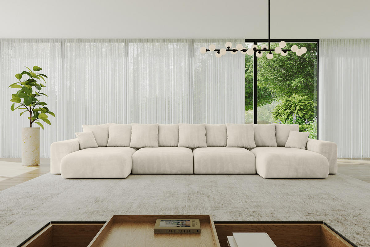WOHNLANDSCHAFT mit Schlaffunktion ESKAR-U2-464x176x84cm Beige - Beige, Holzwerkstoff/Kunststoff (176/72/464cm) - ALTDECOR