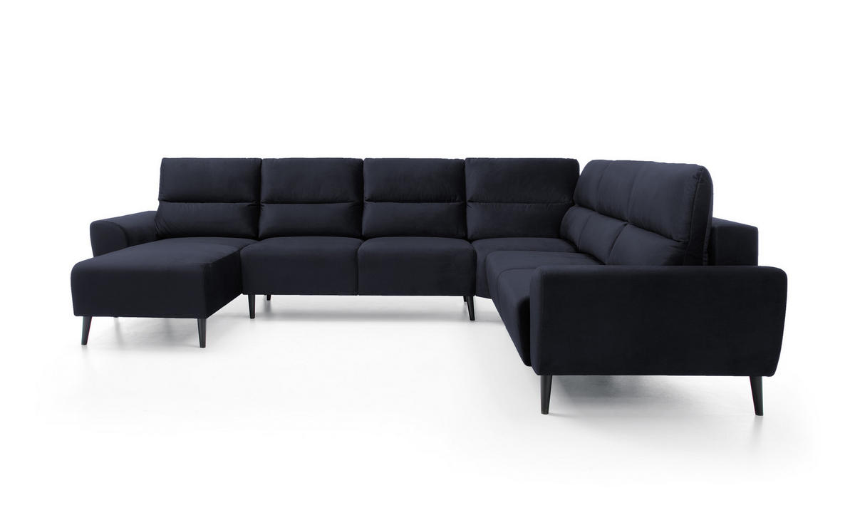 ECKSOFA BOSCO U-Form, Monolith-Stoff, Freistehend, mit verstellbaren Kopfstützen, Sofa für Familien, Größe: 340x270x98cm, Farbe: Anthrazit - Anthrazit, Holz/Textil (270/340cm) - DomoHome