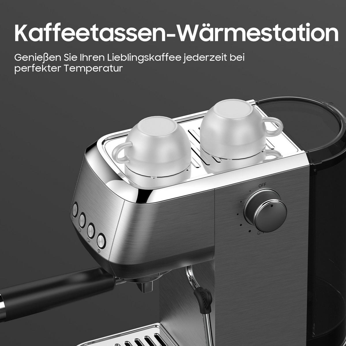 ESPRESSOMASCHINE mit 20 Bar Pumpe - Silberfarben, Metall (15/31/31cm) - Aimax