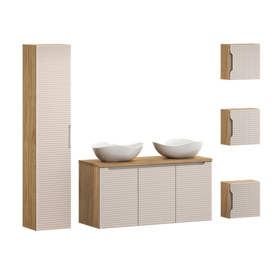BADMÖBEL-SET 8 Teile Luxor Beige L BMBM155 in Eiche geölt/Beige - Eichefarben/Beige, Holz (120/46/46cm)