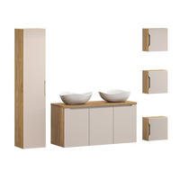 BADMÖBEL-SET 8 Teile Luxor Beige L BMBM155 in Eiche geölt/Beige - Eichefarben/Beige, Holz (120/46/46cm)