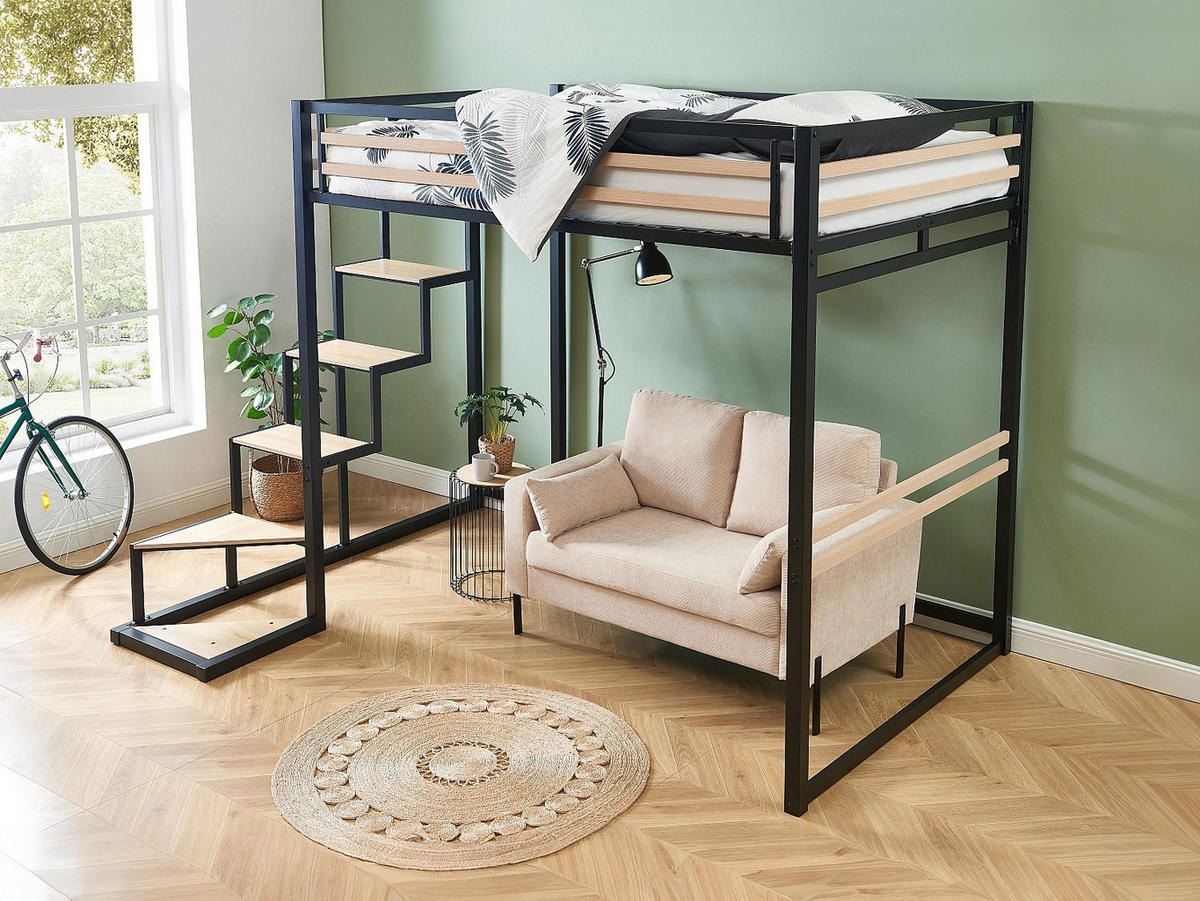 HOCHBETT - 140 x 200 cm - Metall & MDF - Naturfarben & Schwarz - JOGUI - Schwarz, Metall - Vente-Unique