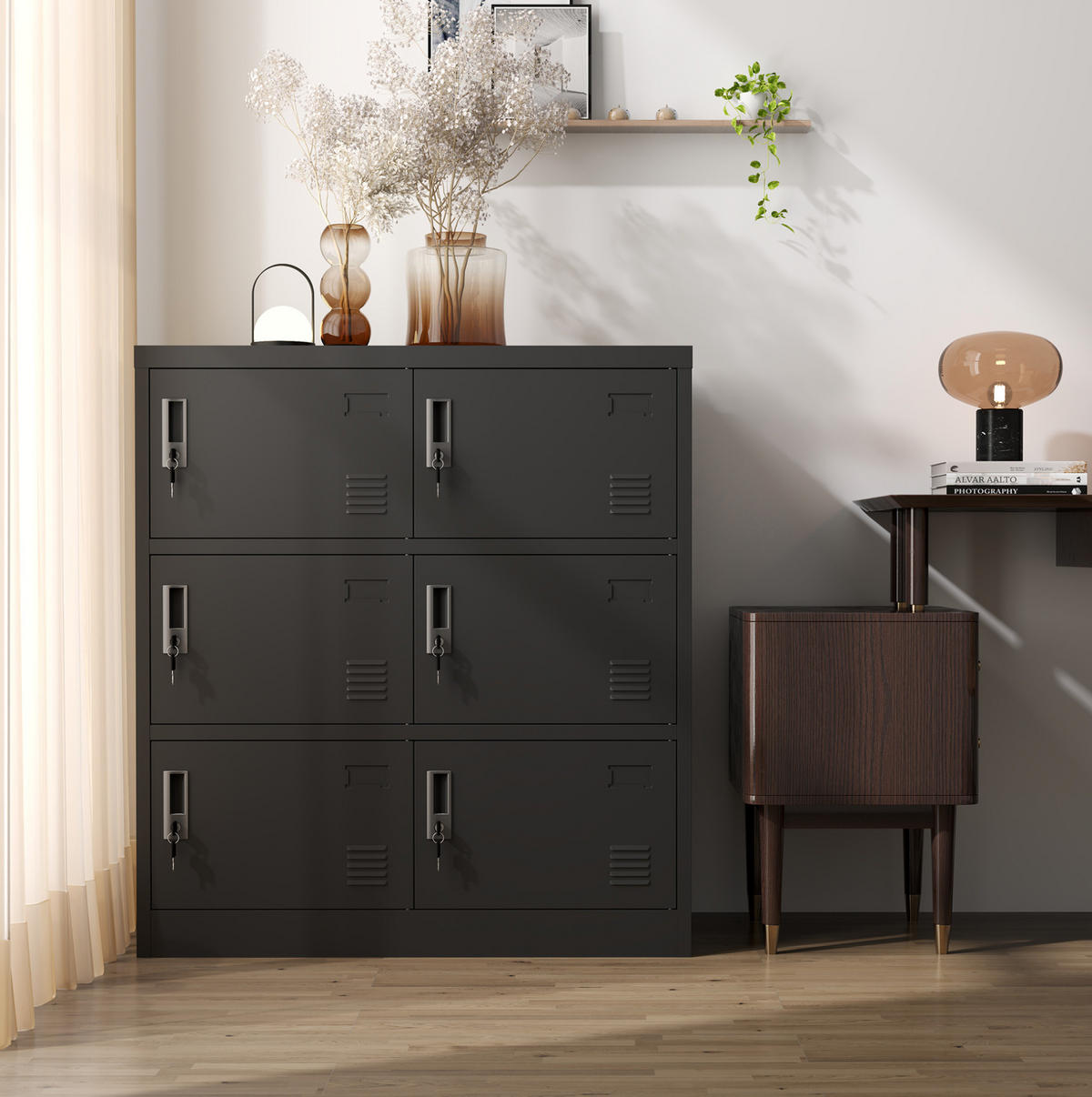 METALLSCHRANK 90/40/100 cm mit 6 Türen und Schlössern – schwarz - Schwarz, Metall (40/100/90cm) - BEAOK