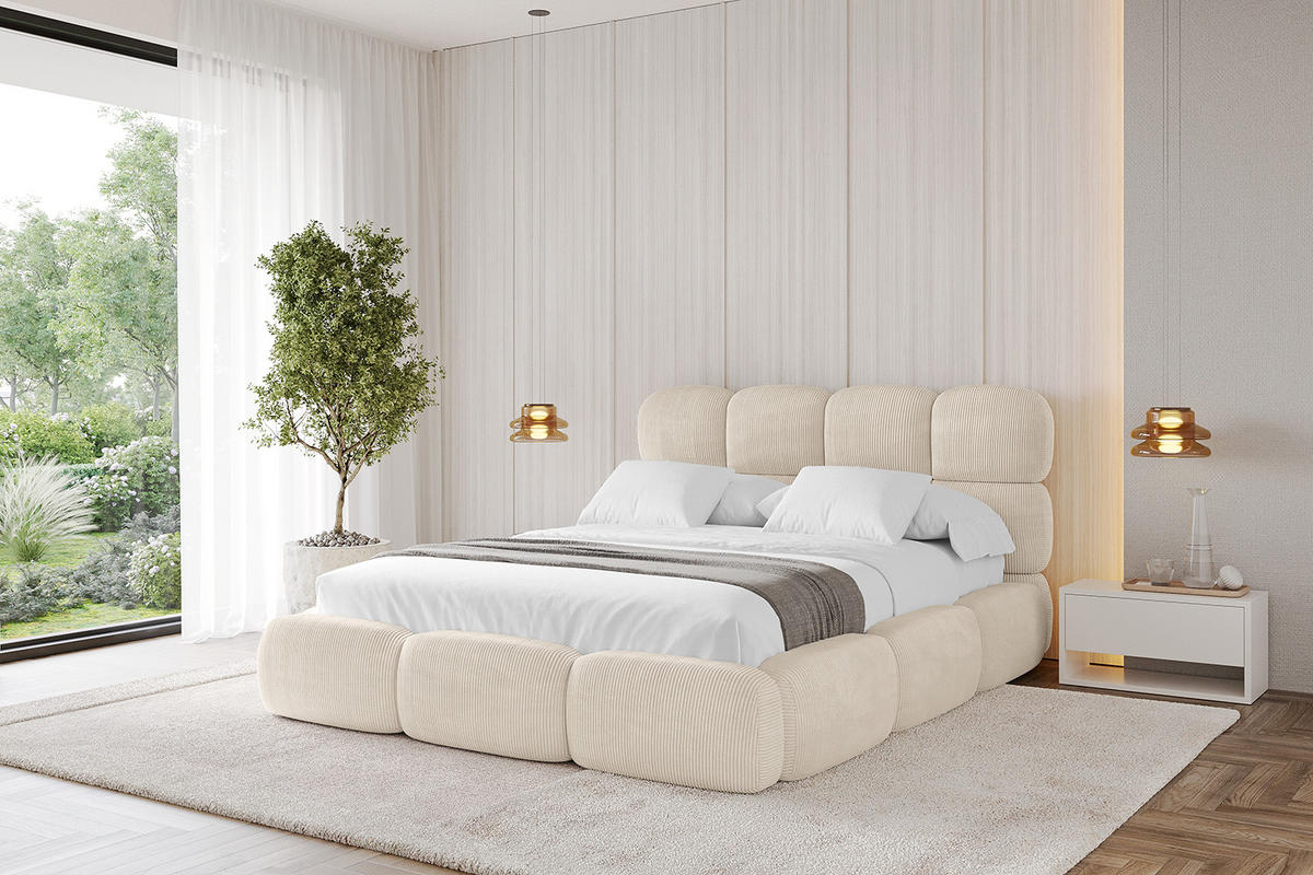 POLSTERBETT mit Bettkasten und Lattenrost, Bett mit Matratze H3/H4 - NOMA 120x200 Beige - Creme, Holzwerkstoff/Textil (120/200cm) - ALTDECOR