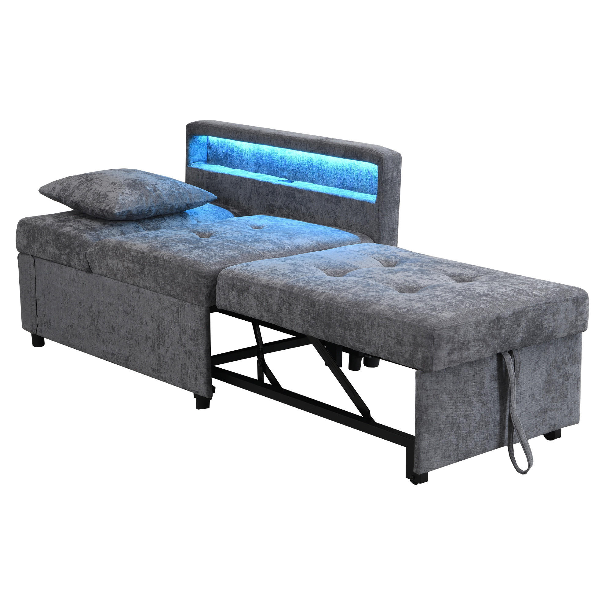 SCHLAFSOFA 177/68/65 cm in Hellgrau – 3-in-1 mit USB-C und LED - Hellgrau, Leder (177/65/68cm) - BEAOK