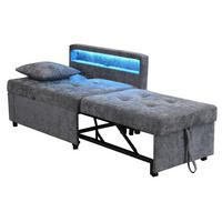 ROZKLÁDACÍ pohovka s lněným potahem, 177/68/65 cm světle šedá, 3 v 1 s LED a USB - světle šedá, kůže (177/65/68cm) - BEAOK