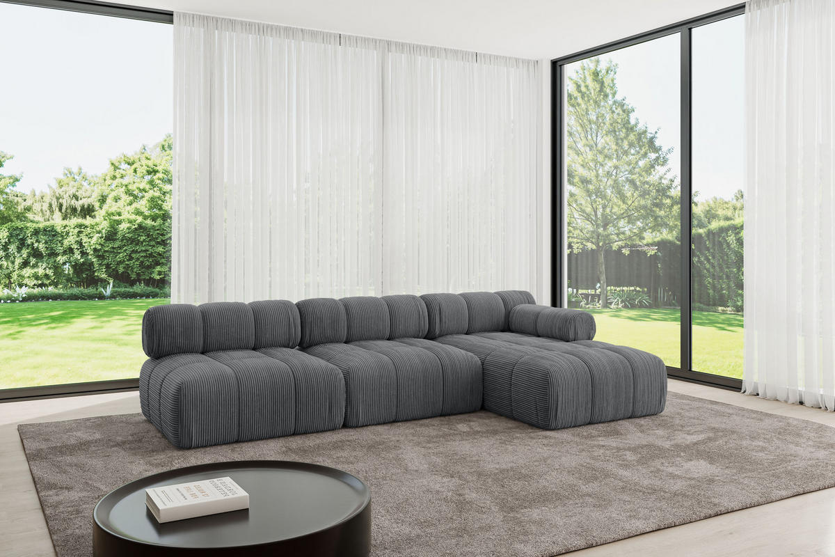 ECKSOFA modulares Sofa Razon-L2 - 285x160x70 cm Dunkelgrau Cord - Dunkelgrau, Holzwerkstoff/Textil (285/160cm) - ALTDECOR