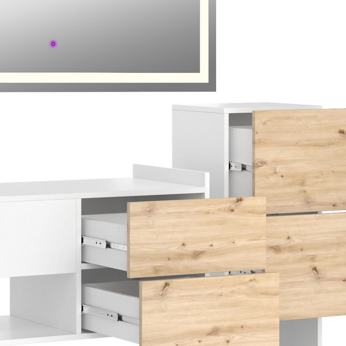 BADMÖBEL-SET Alf Weiß 3 Teile, mit Midischrank - Eichefarben/Weiß, Holzwerkstoff (105/45/43cm) - Vicco