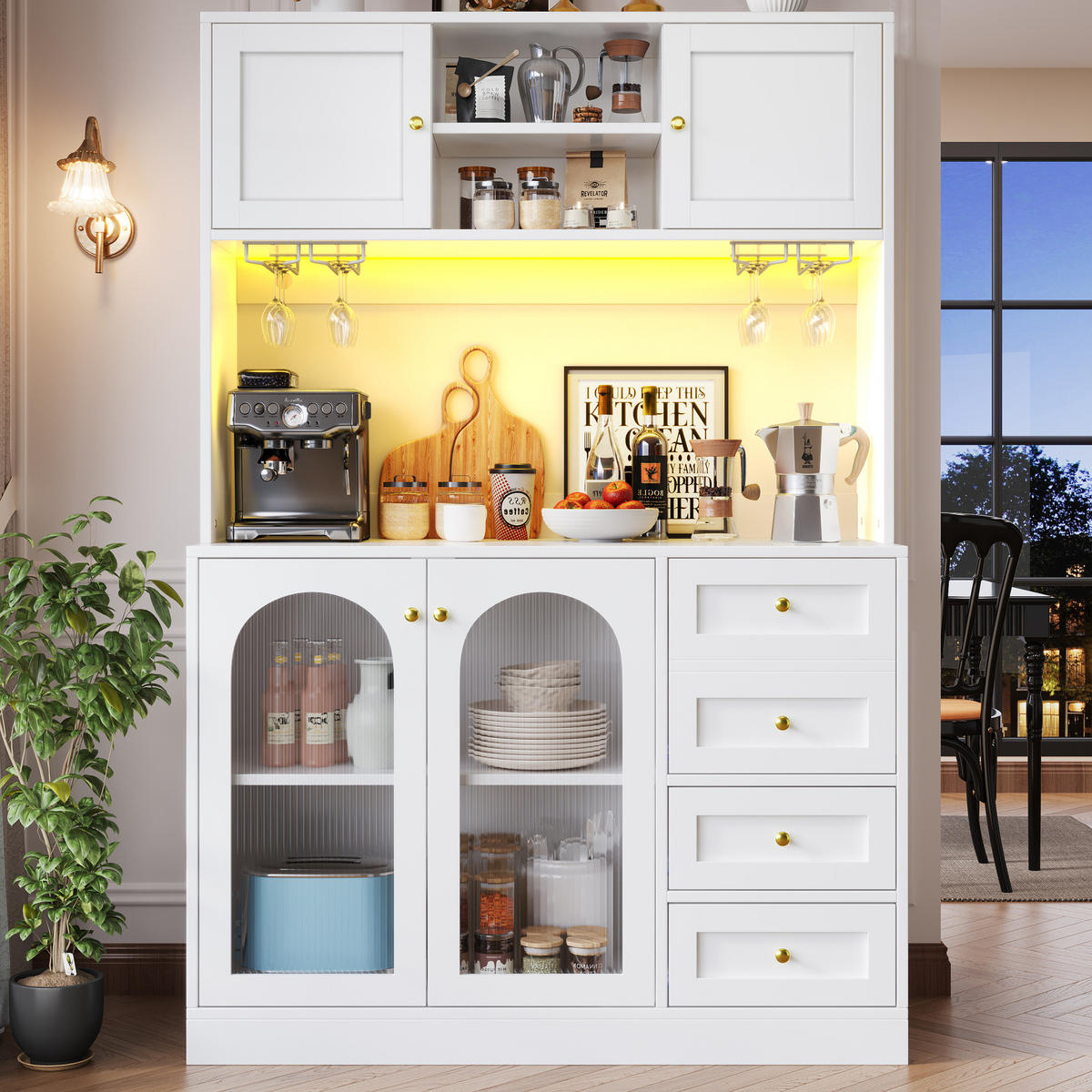 BUFFET 120/188/40 cm Weiß aus MDF mit LED-Lichtleiste - Weiß, Holzwerkstoff (40/188/120cm) - OKMYHOME