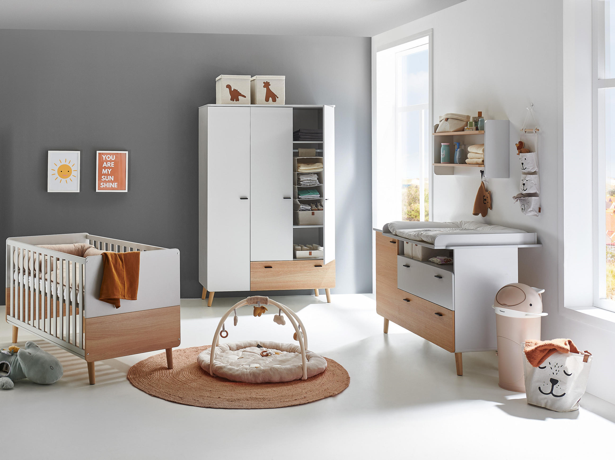 BABYZIMMER Set Lovis 3-teilig - Eichefarben/Hellgrau, Holz/Holzwerkstoff (1/1/1cm) - arthur berndt