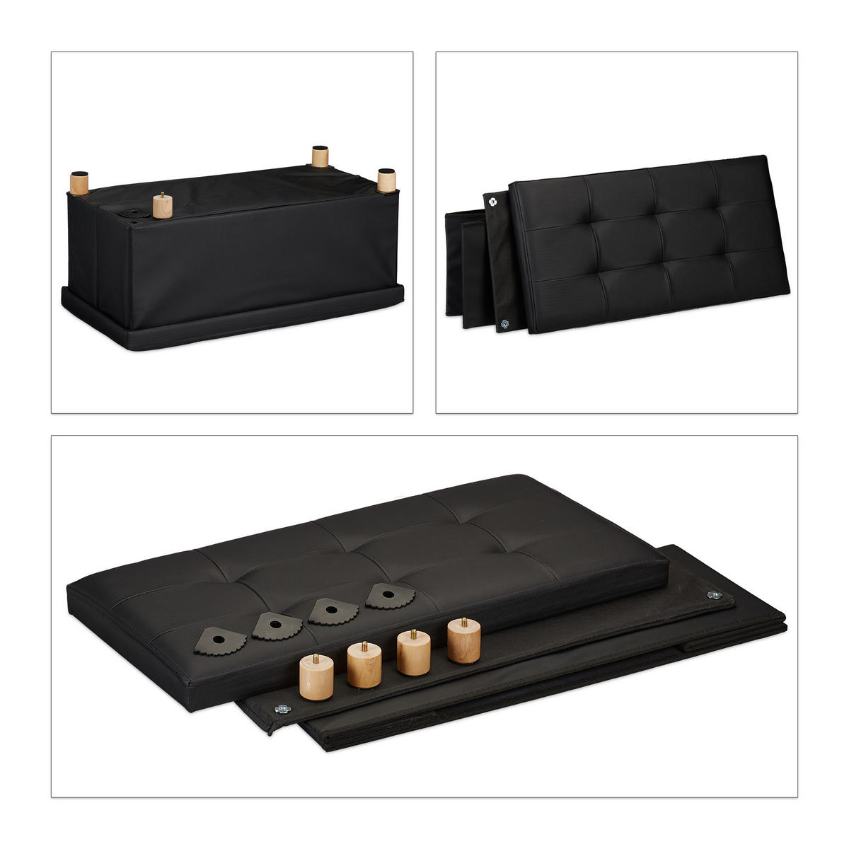 SITZBANK - Schwarz, Holz/Holzwerkstoff (76/35/37cm) - Relaxdays