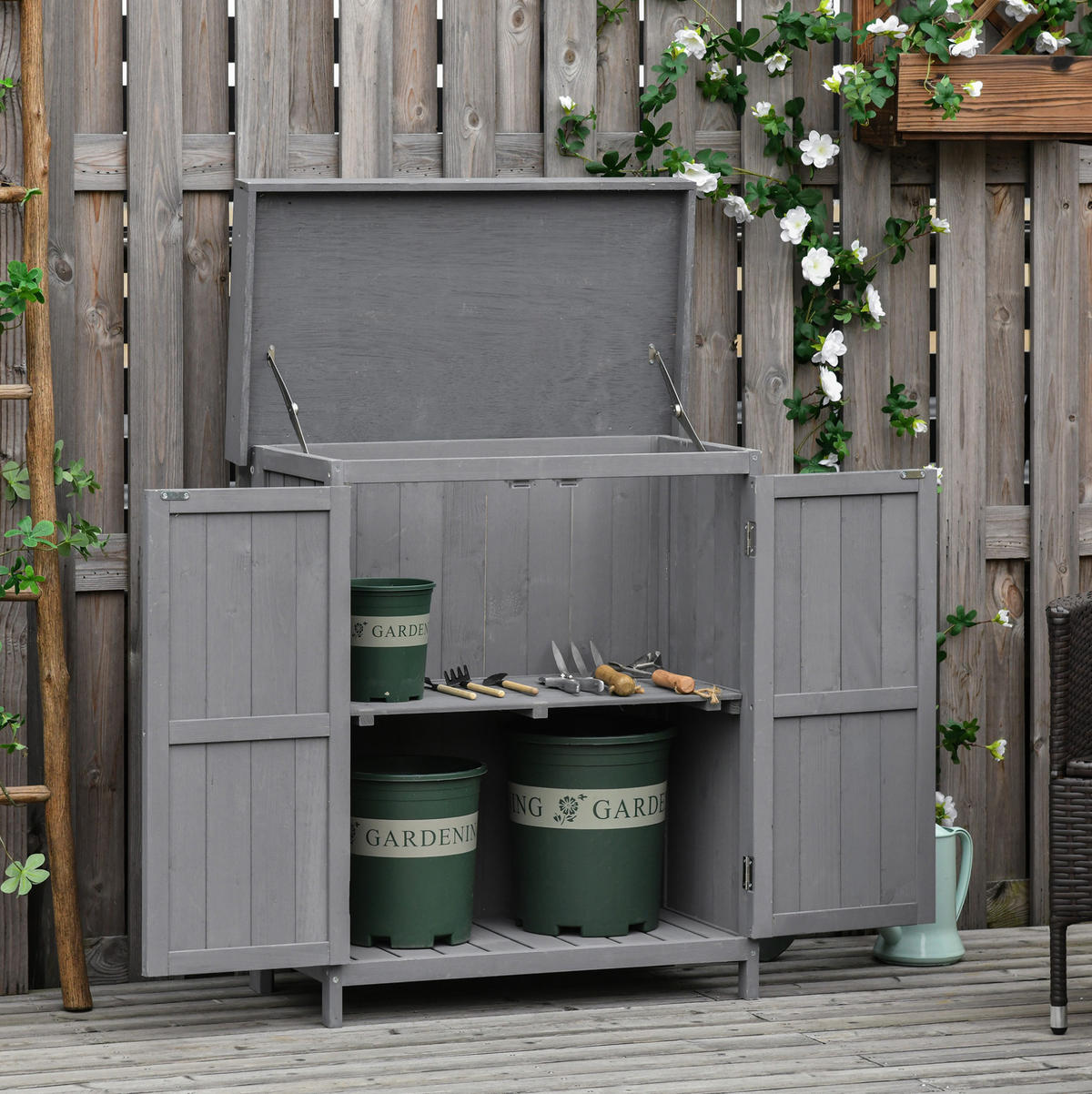 GARTENKOMMODE 74/88/43 cm Grau aus Holz mit 2 Fächern - Grau, Holz (43/88/74cm) - OKMYHOME