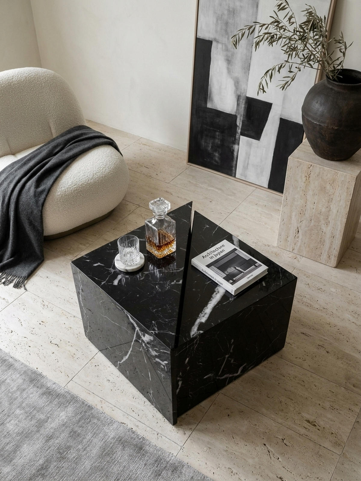 COUCHTISCH 2er Set Hochglanz Marmoroptik Verschachtelbar MONOBLOC, Schwarz 50x50x42 cm - Schwarz, Holzwerkstoff (50/50/42cm) - KADIMA DESIGN