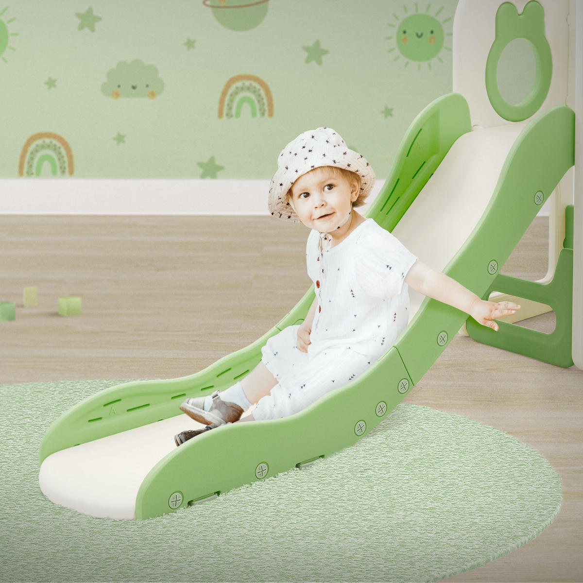 KINDERRUTSCHE Weiß-Grün aus Kunststoff - Grün, Kunststoff (91/90/162cm) - Joyz